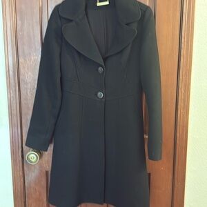 Diane Von Furstenberg wool blend long black dress coat 0 XS DVF
